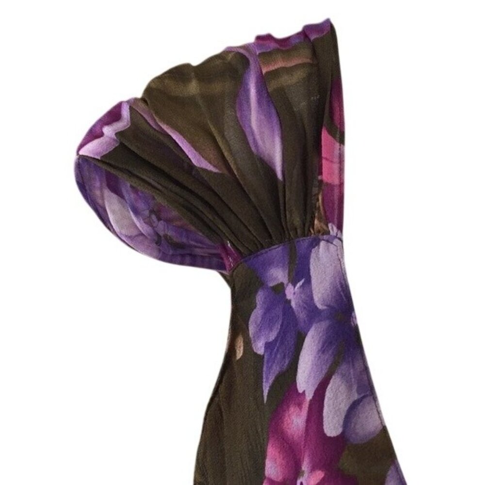 Jones New York Cap Sleeve Floral Blouse V-Neckline & Ruched Shoulders Medium - Picture 3 of 5